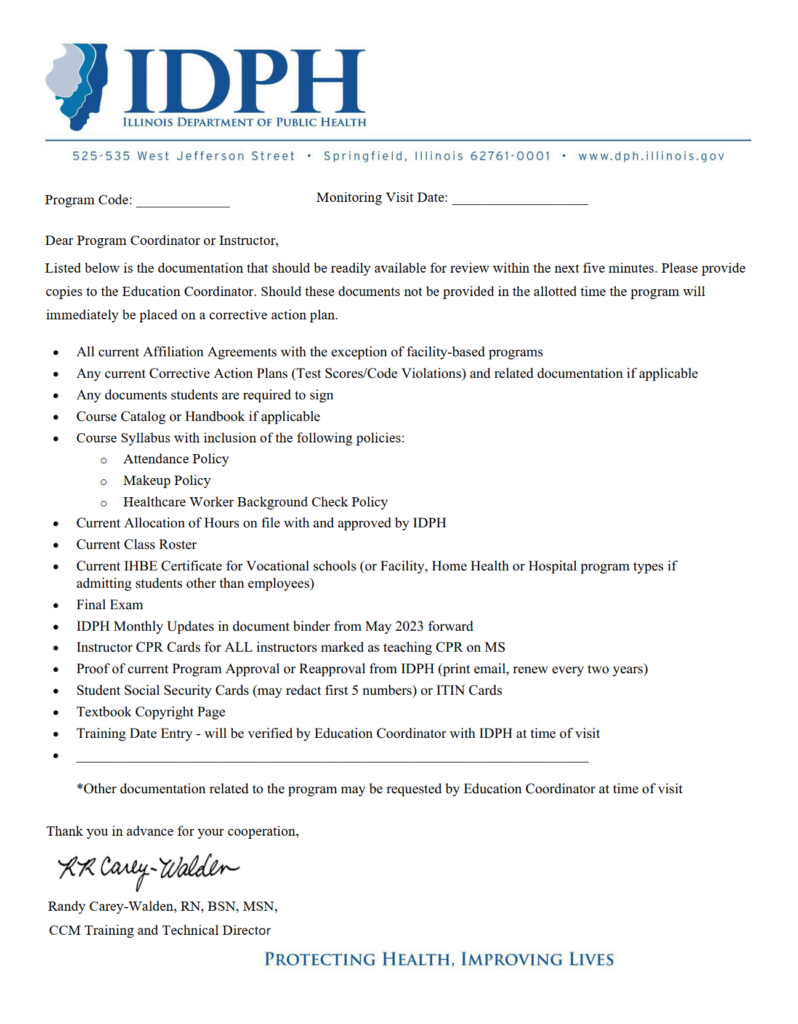 Monitoring Visit Document Requirements Image of PDF Form